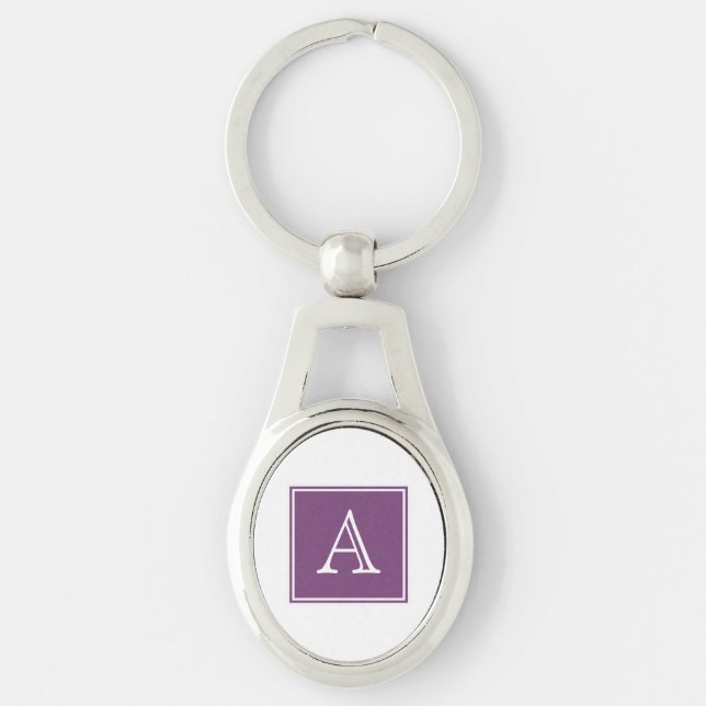 Purple Square Monogram Metal Keychain (Front)