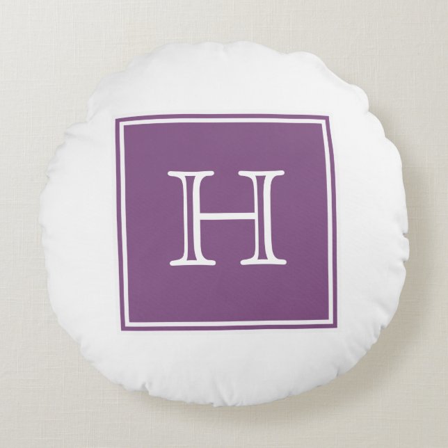 Purple Square Monogram Round Pillow (Front)