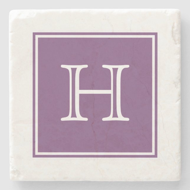 Purple Square Monogram Stone Coaster (Front)