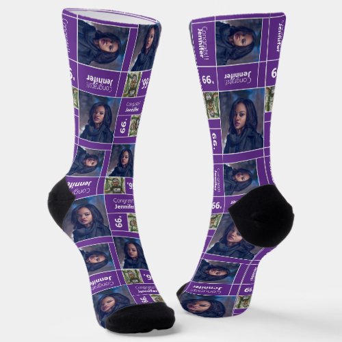 Purple Square Photo Graduation Class Year Socks