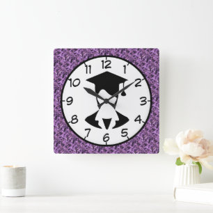 Purple Square Square Wall Clock