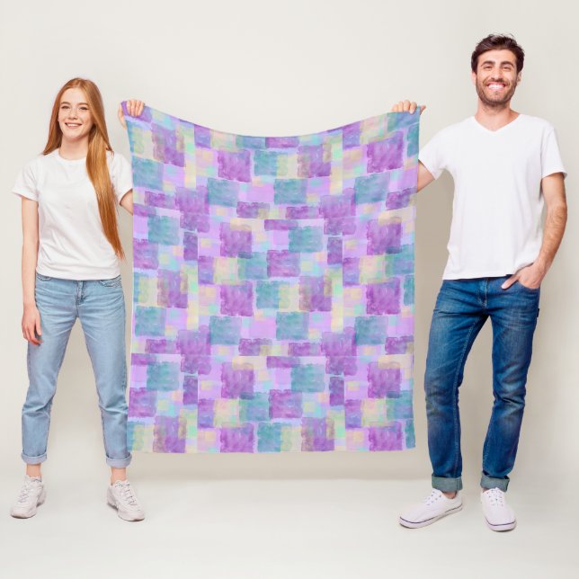 Purple Squares Abstract Fleece Blanket (In Situ)