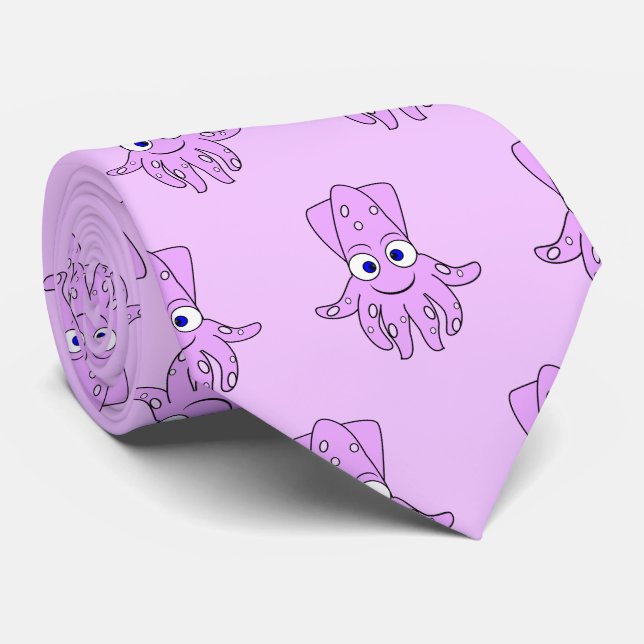 Purple Squid Design Neck Tie (Rolled)