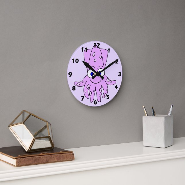 Purple Squid Design Round Clock (Office)