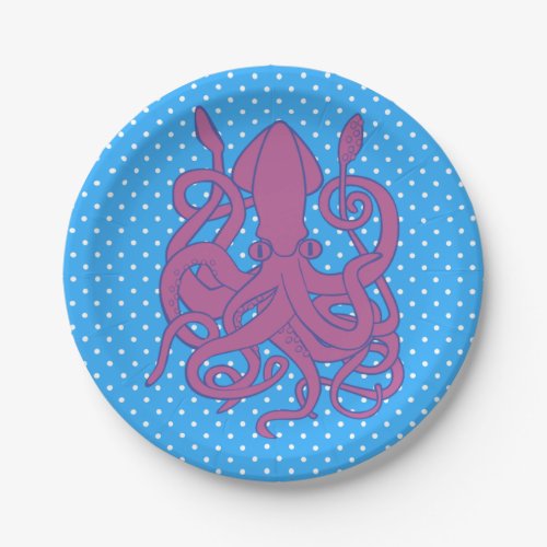 Purple Squid  Polka Dots Paper Plates