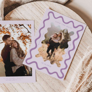 Purple Squiggly Wavy Frame Wedding Save The Date