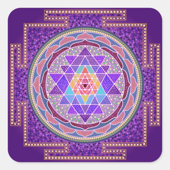 Purple Sri Yantra Square Sticker (Front)
