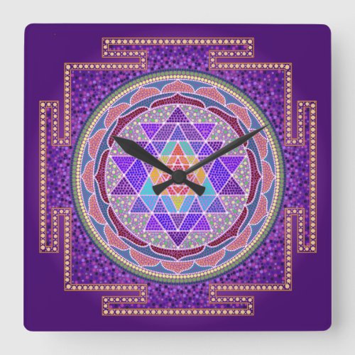 Purple Sri Yantra Wall Clock