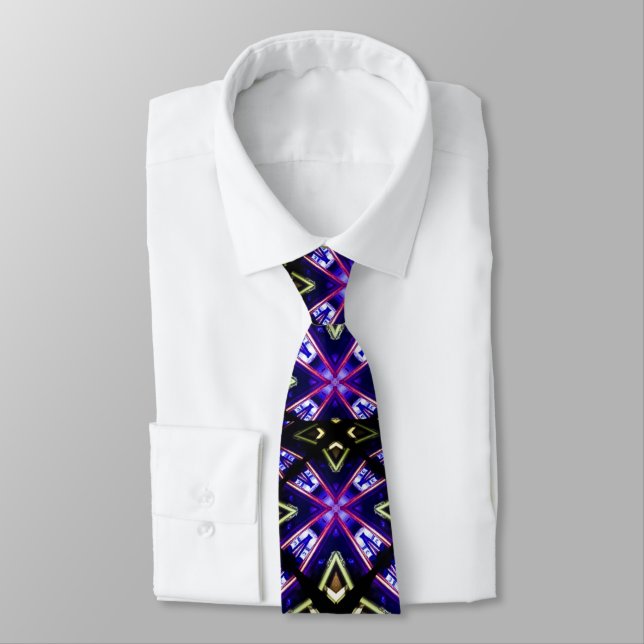 Purple Stain Glass Church-Goin'  Design Pattern Ne Neck Tie (Tied)