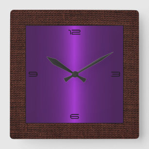 Purple Stainless Steel Modern Burlap Border Square Wall Clock