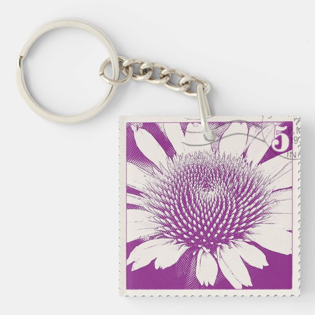 Purple Stamp Coneflower Acrylic Keychain (Front)