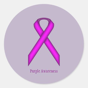 Purple Standard Ribbon By Kenneth Yoncich Classic Round Sticker by KennethYoncich at Zazzle