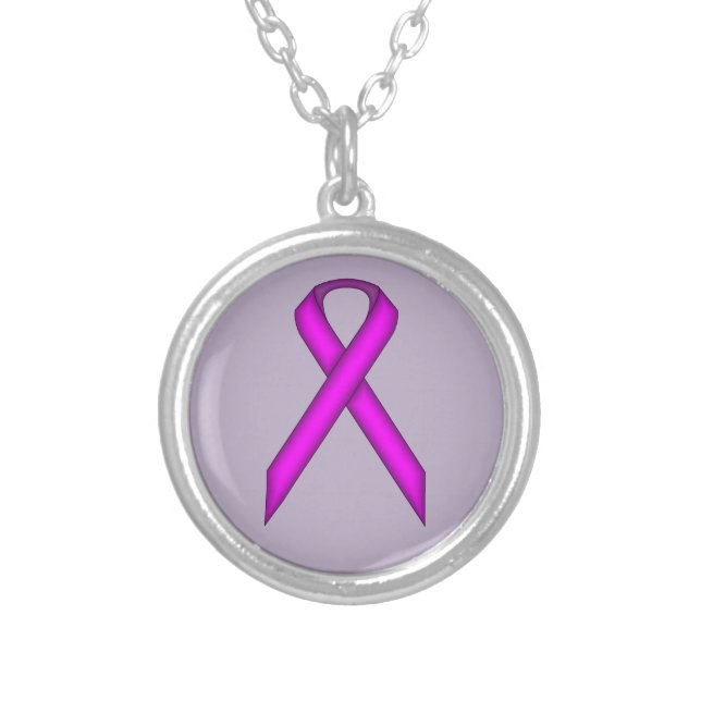 Purple Standard Ribbon Silver Plated Necklace (Front)