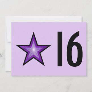 Purple Star '16' birthday pale purple black Invitation