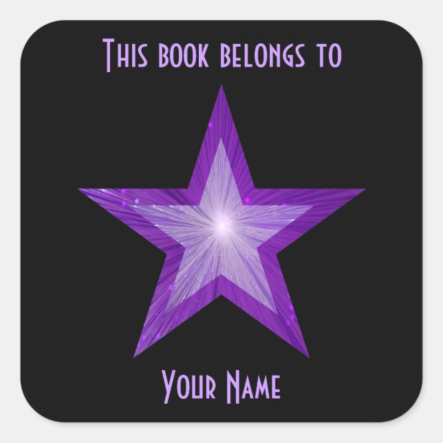 Purple Star bookplate sticker black (Front)