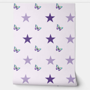 Purple Star & Butterfly Nursery Wallpaper 