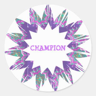 PURPLE Star: CHAMPION Script Classic Round Sticker