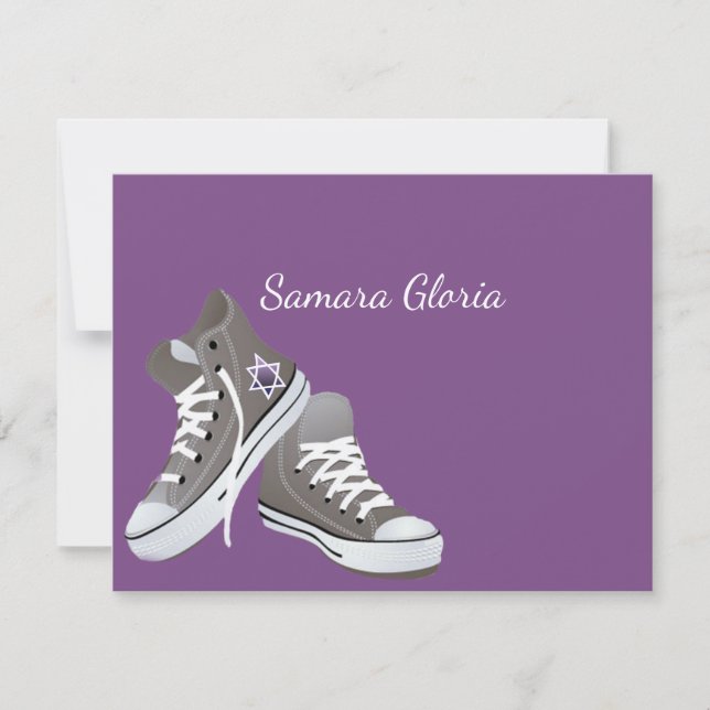 Purple Star Fade Sneakers Bat Mitzvah Thank You Card (Front)