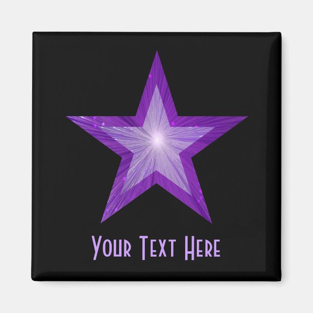 Purple Star fridge 'Your Text' magnet square black (Front)