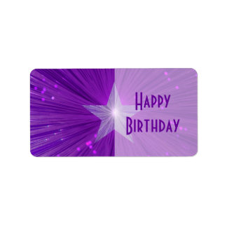 Purple Star 'Happy Birthday' gift tag label pale