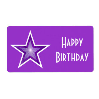 Purple Star 'Happy Birthday' label large purple