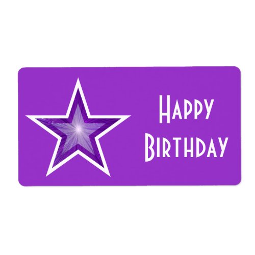 Purple Star Happy Birthday label large purple