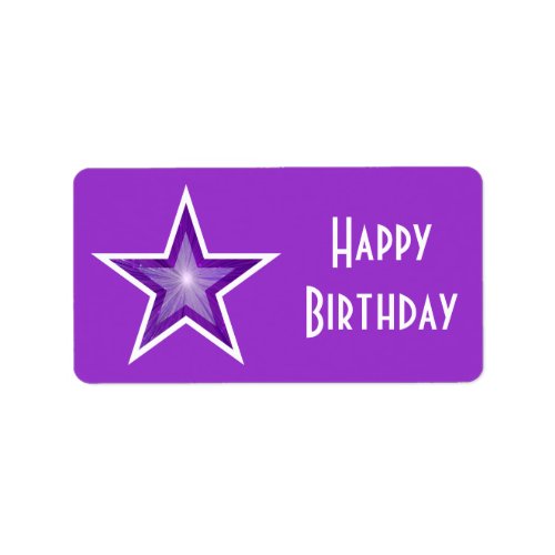 Purple Star Happy Birthday label medium purple