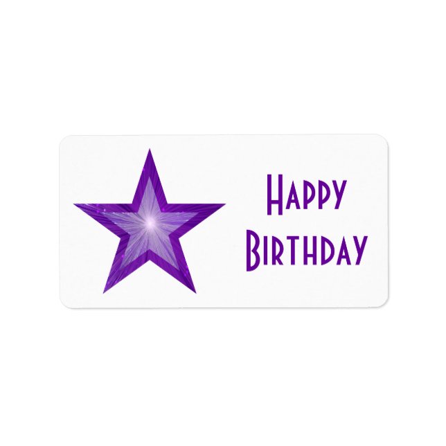 Purple Star 'Happy Birthday' label medium white (Front)