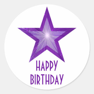 Purple Star 'Happy Birthday' round sticker white