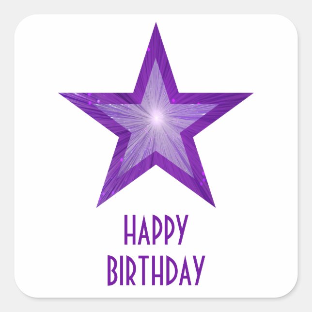 Purple Star 'Happy Birthday' square sticker white (Front)