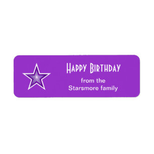 Purple Star Happy Birthday text label small purple