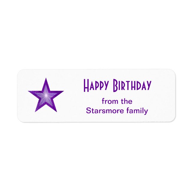 Purple Star Happy Birthday text label small white (Front)