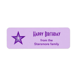 Purple Star 'Happy Birthday' text small pale Label