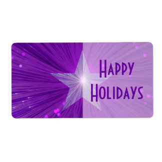 Purple Star 'Happy Holidays' gift tag label large