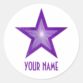 Purple Star 'Name' round sticker white