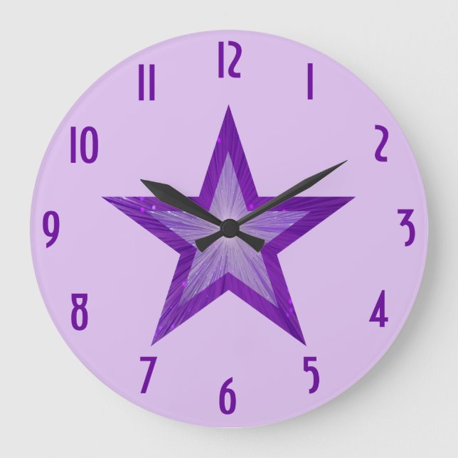 Purple Star 'numbers' clock round pale purple (Front)