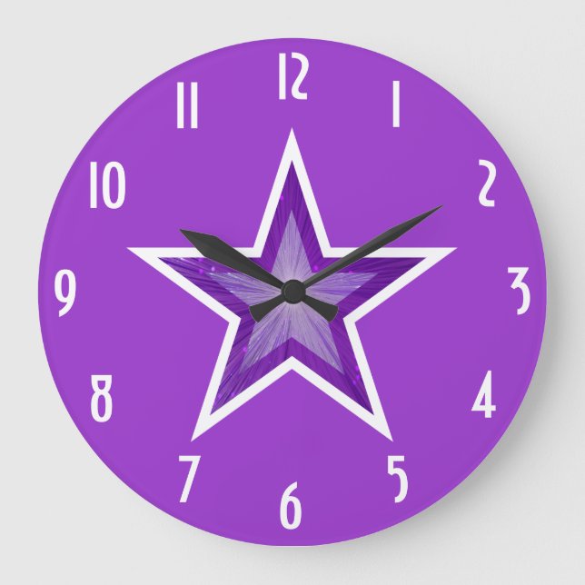 Purple Star 'numbers' clock round purple (Front)