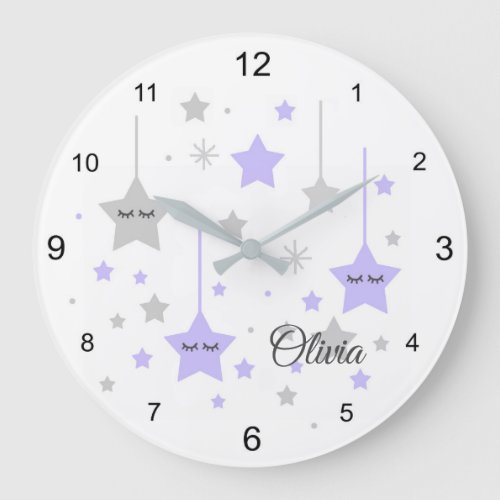 Purple Star Nursery Baby Girl Large Clock