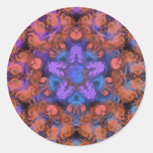 Purple Star Orange Swirl Trip Abstract Glow Party Classic Round Sticker