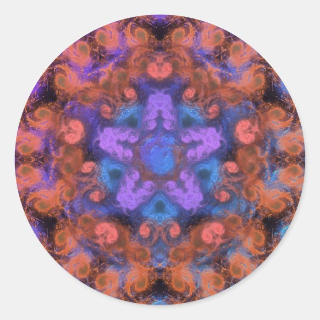 Purple Star Orange Swirl Trip Abstract Glow Party Classic Round Sticker (Front)