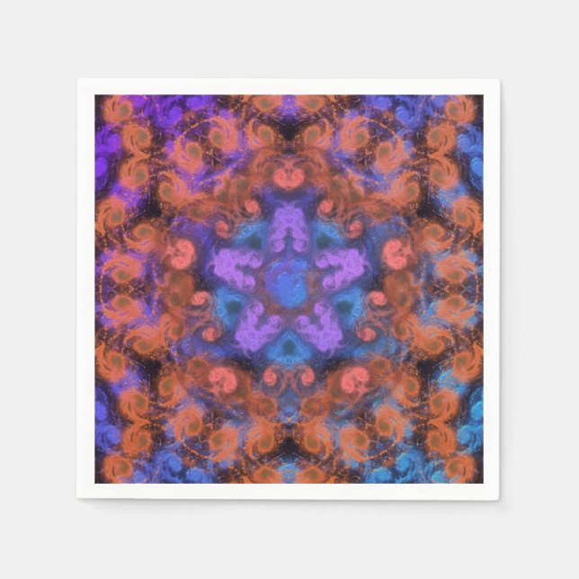 Purple Star Orange Swirl Trip Abstract Glow Party Napkins (Front)