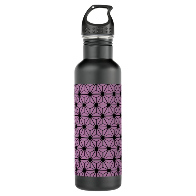 purple star pattern with black line stainless steel water bottle (Front)