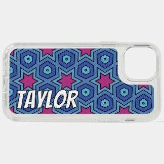 Purple Star Pattern with Customizable Name iPhone 15 Plus Case