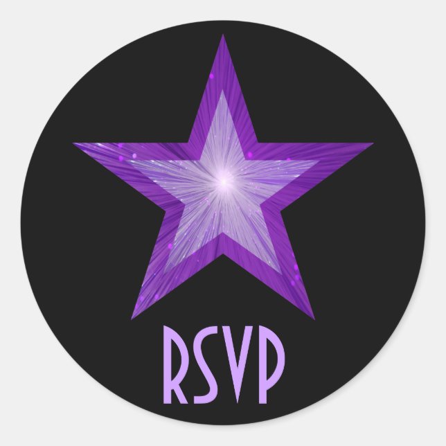 Purple Star RSVP round sticker black (Front)