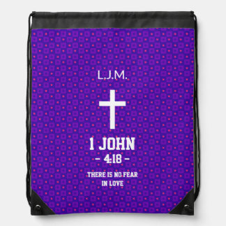 Purple Star Square Pattern Bible Verse Christian Drawstring Bag