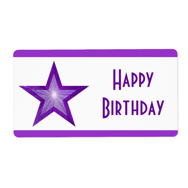 Purple Star stripe 'Happy Birthday' large white Label (Front)