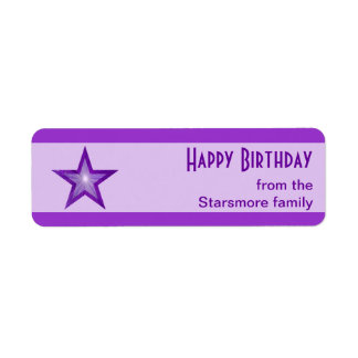 Purple Star stripe 'Happy Birthday' text pale Label