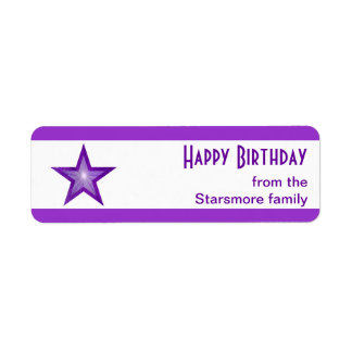 Purple Star stripe 'Happy Birthday' text white Label