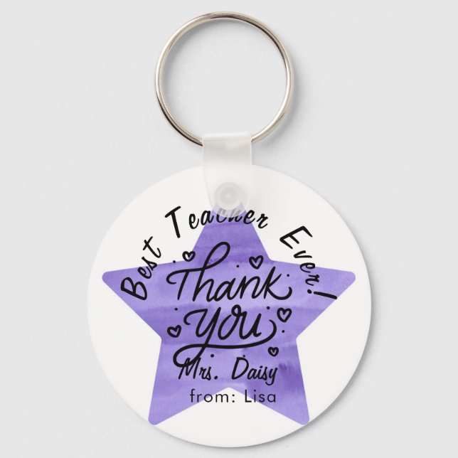 Purple Star Teacher Thank You Gift Keychain (Front)