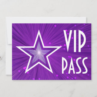 Purple Star 'VIP PASS' horizontal white back Invitation